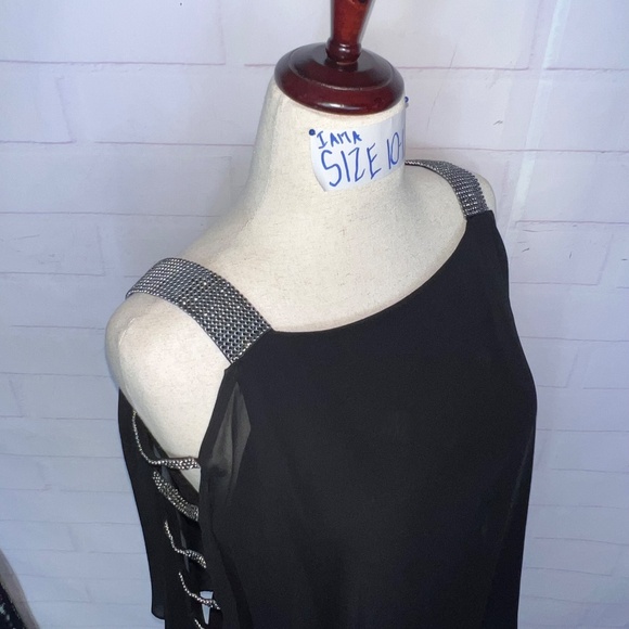 NWT($100) |•MSK•| Wide Leg Jumpsuit Rhinestone Cold Shoulder Sleeves Size L - Picture 4 of 14